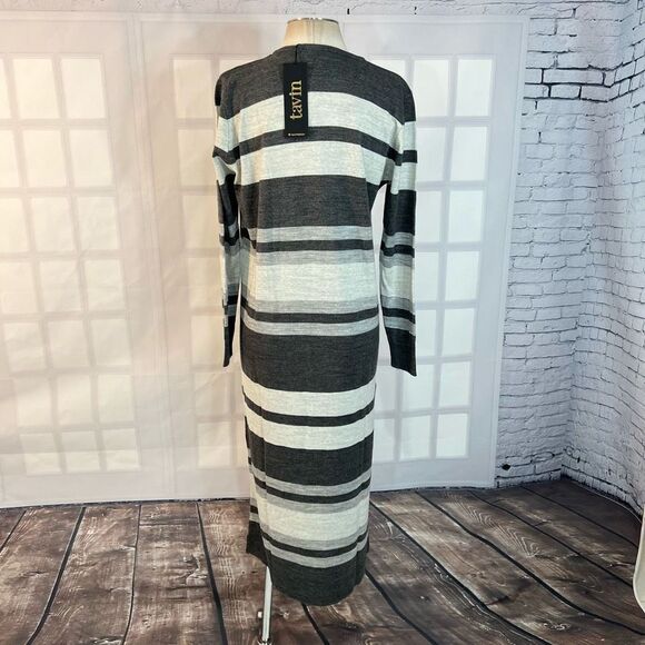 Tavin nwt long sleeve gray striped maxi length sweater dress size small 4-6 - Picture 5 of 9